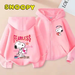 2024 New Snoopy Coat Kawaii Peanuts Comic Zipper Cardigan Spring Autumn Thin Fashion Casual Hooded Sweatshirt Kids Clothes Gift