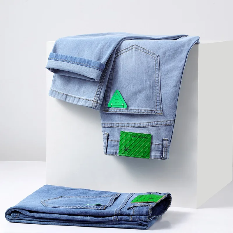 High-end luxe jeans slanke broek met rechte pijpen zomer slanke casual broek streetwear heren