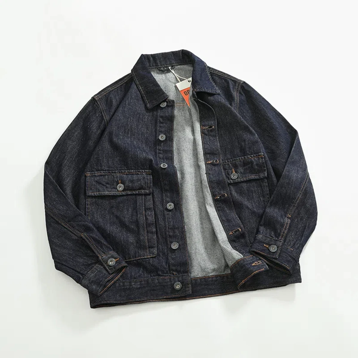 

Fade-proof denim top Men's all-in-one fall/winter denim jacket with multi-pocket cargo lapel jacket