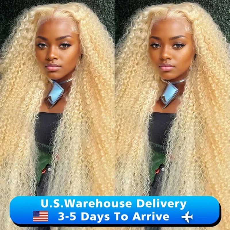 40 inch Curly 613 Honey Blonde Lace Front Human Hair Wigs Loose Deep Wave 13x6 HD Water Wave Color Transparent Lace Frontal Wig