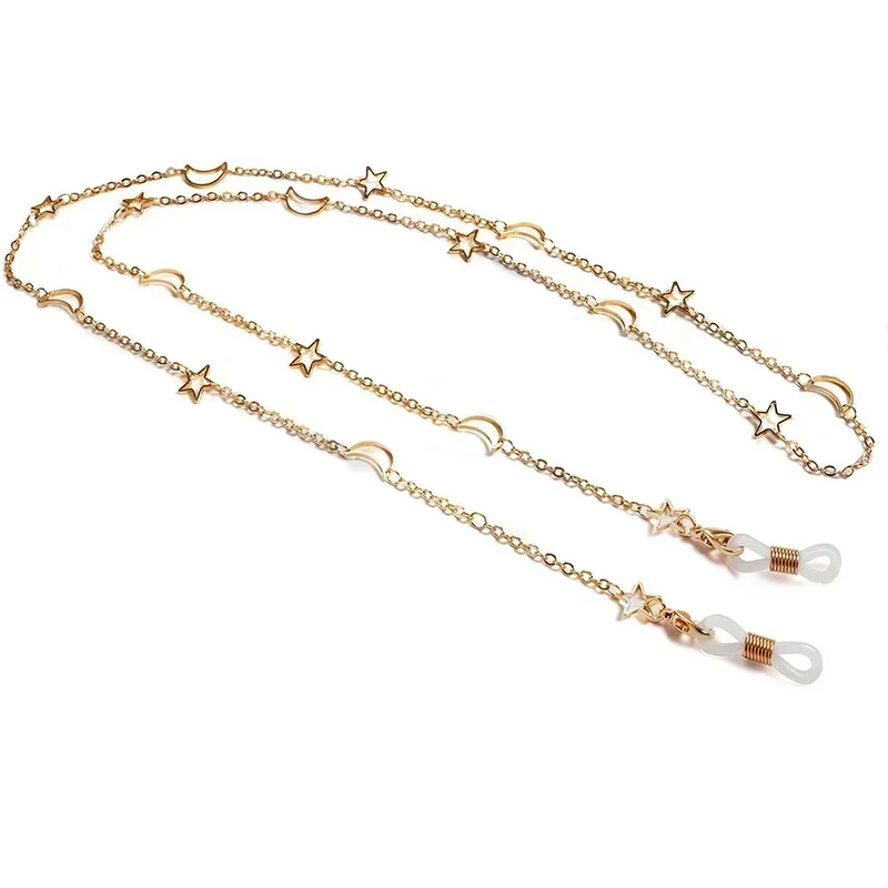 Fashion Hollow Star Moon Sunglasses Mask Holder Lanyard Rose Flower Disc Pearl Glasses Chain Neck Strap Jewelry for Women
