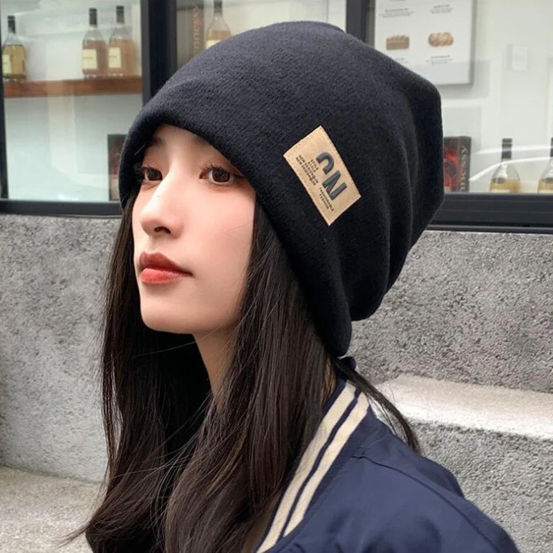 

Fashion Letter Knitted Cotton Hat for Women Men Solid Color Baggy Slouchy Beanie Hip Hop Outdoor Ladies Pullover Cap