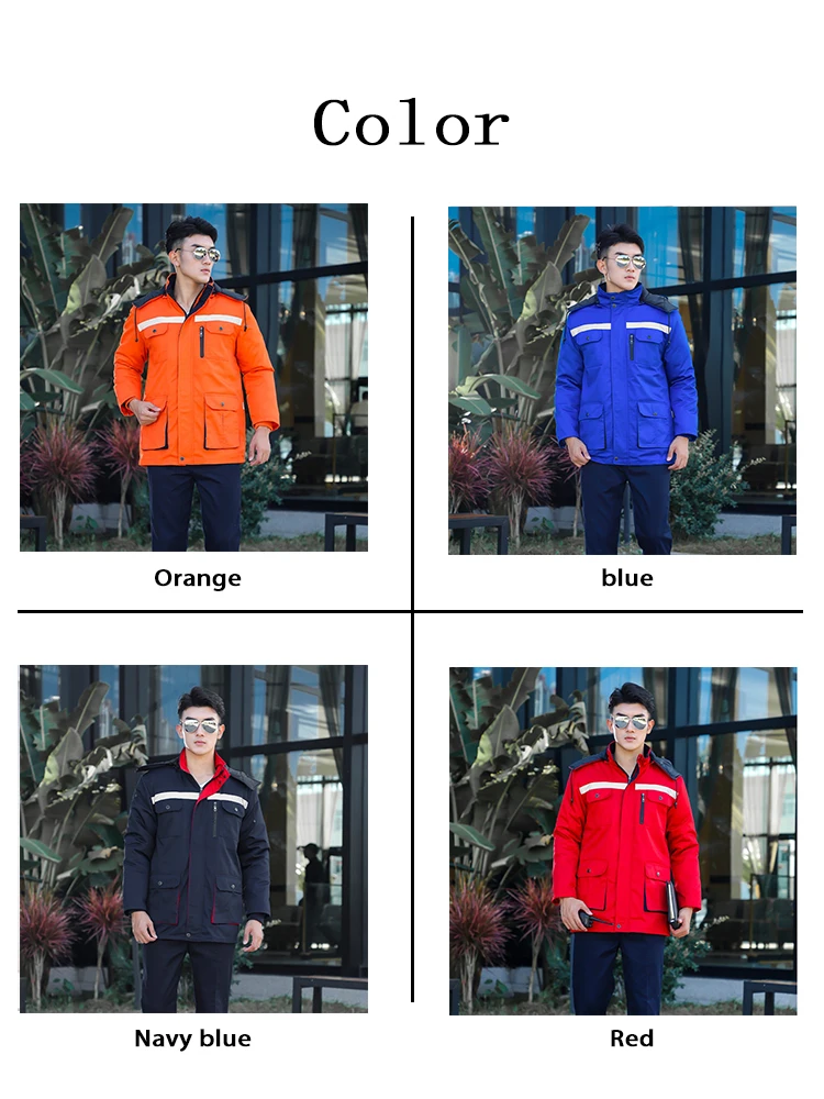 Odpinana zimowa kurtka robocza parka termiczna odblaskowa kombinezon roboczy magazynowy na zewnątrz średniej długości chroniąca przed zimnem kombinezon roboczy