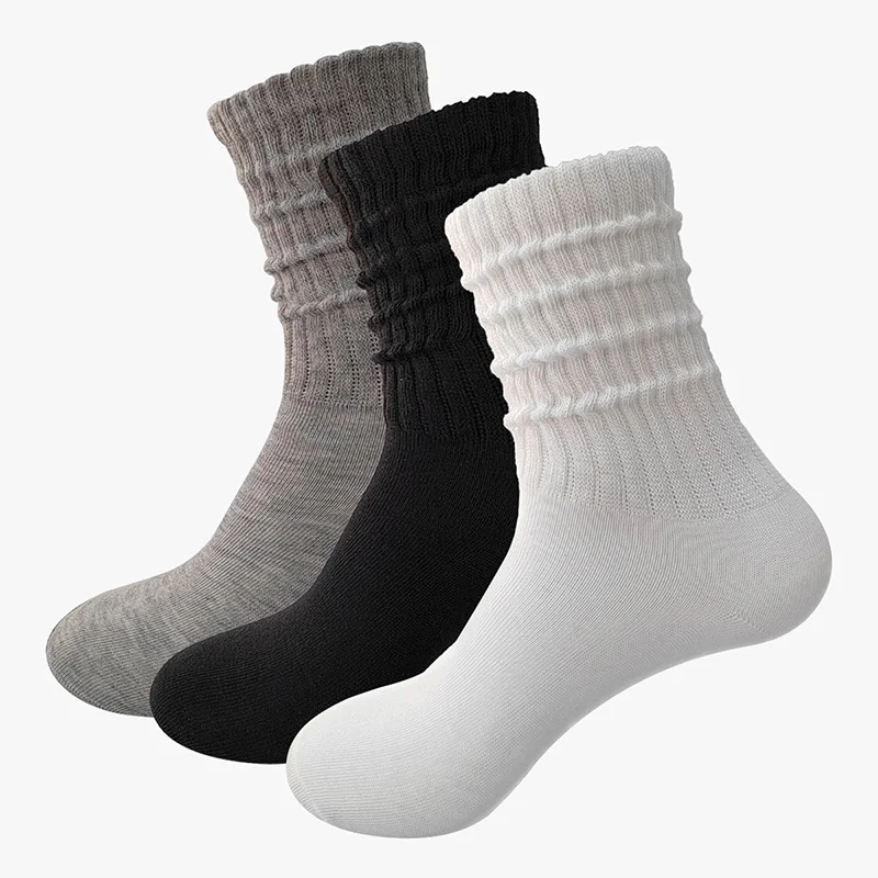 3 Pairs Slouch Fuzzy Socks For Women Multipairs Cotton Cushioned Athletic Socks Retro Soft Crew Socks Mid Calf Rib Tube Socks