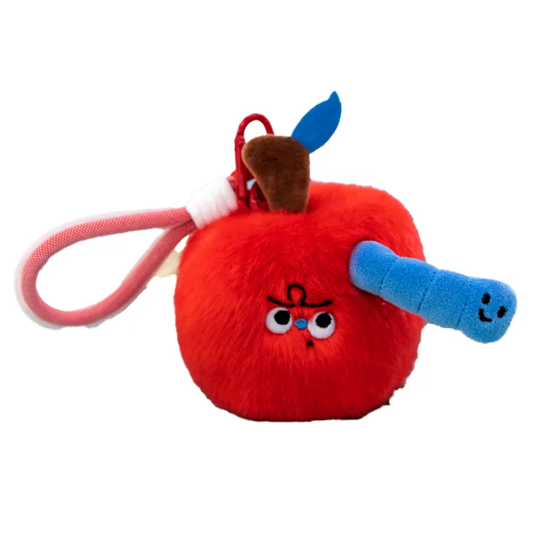 Cartoon Anime Fruit Series Plush Toys Funny Apple Long Worm Creative Design Apple Core Plush Doll Keychain Coin Purse Cute Gift