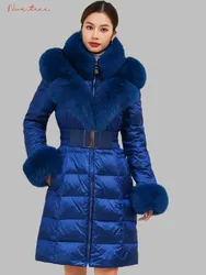 Can -25 ℃ fit kalt Winter Frauen mäntel lang Enten Daunen mantel weiblich doppelt groß echtes Fuchs fell dicker warm Kapuze Parkas wy1607