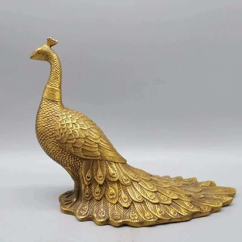 Brass Peacock Statue Feng Shui Wealth Figurines Miniatures Home Decoration Lucky Ornaments Bronze Sculpture Office Crafts Gifts