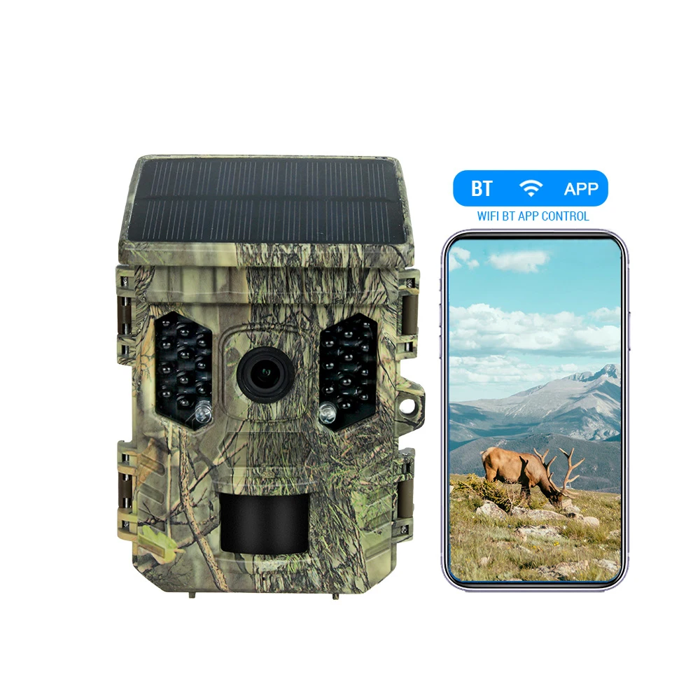 

Wildlife Camera Solar Energy Trail Cam 4K with 1080P Night Vision Waterproof BT WiFi APP WiFi Cameras with Motion Activation