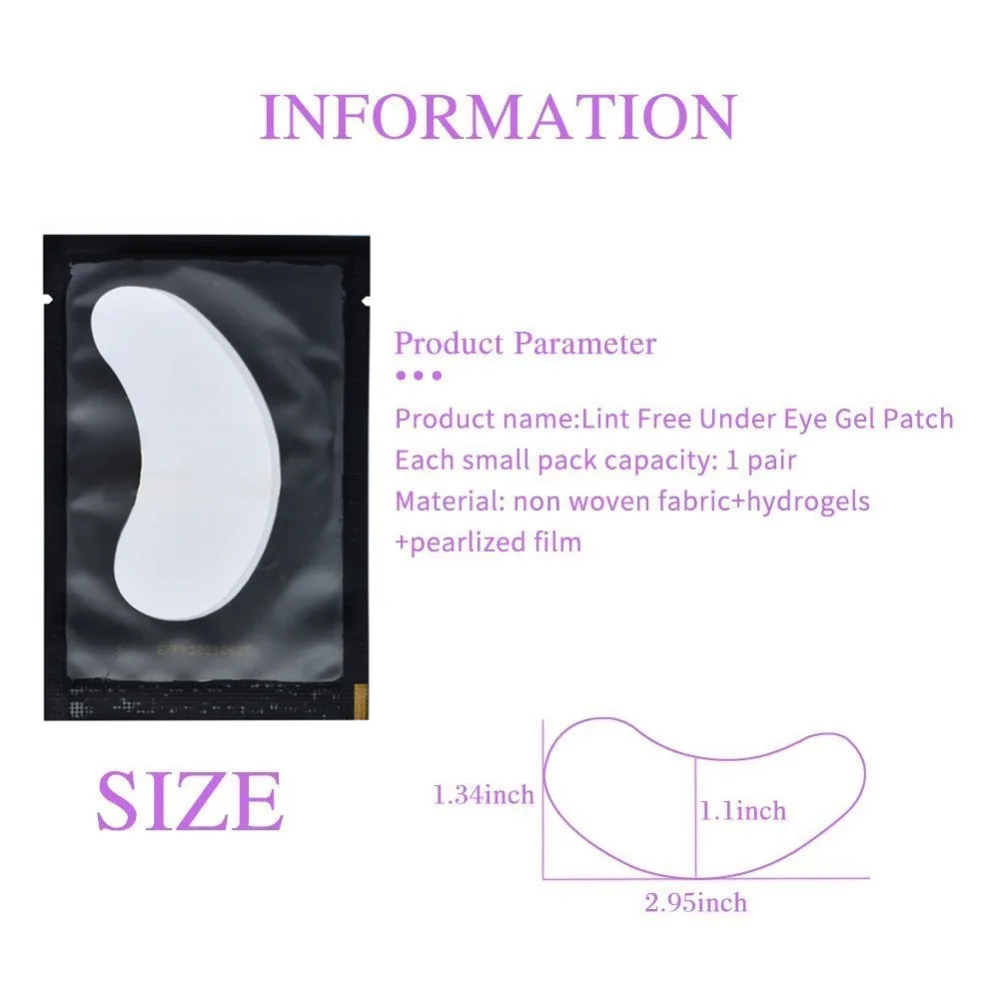 100 Paar fusselfreie Augen-Gel-Pads, feuchtigkeitsspendende Augenpads, Wimpernverlängerungs-Augenpads, Aufkleber, Make-up-Tool – Detail 2