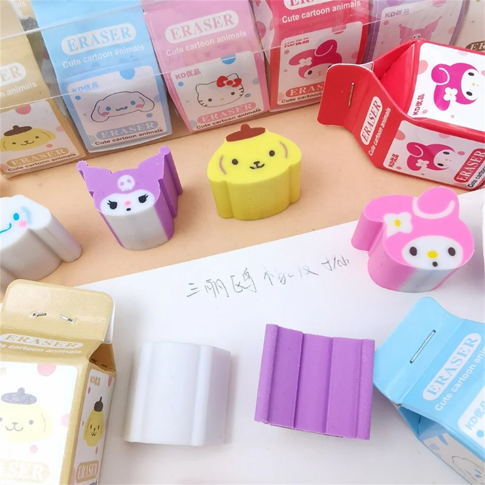 Sanrio Rubber Eraser Set Anime Hello Kitty Melody Kuromi Cinnamoroll Students Stationery Erasers Kids School Supplies Gifts