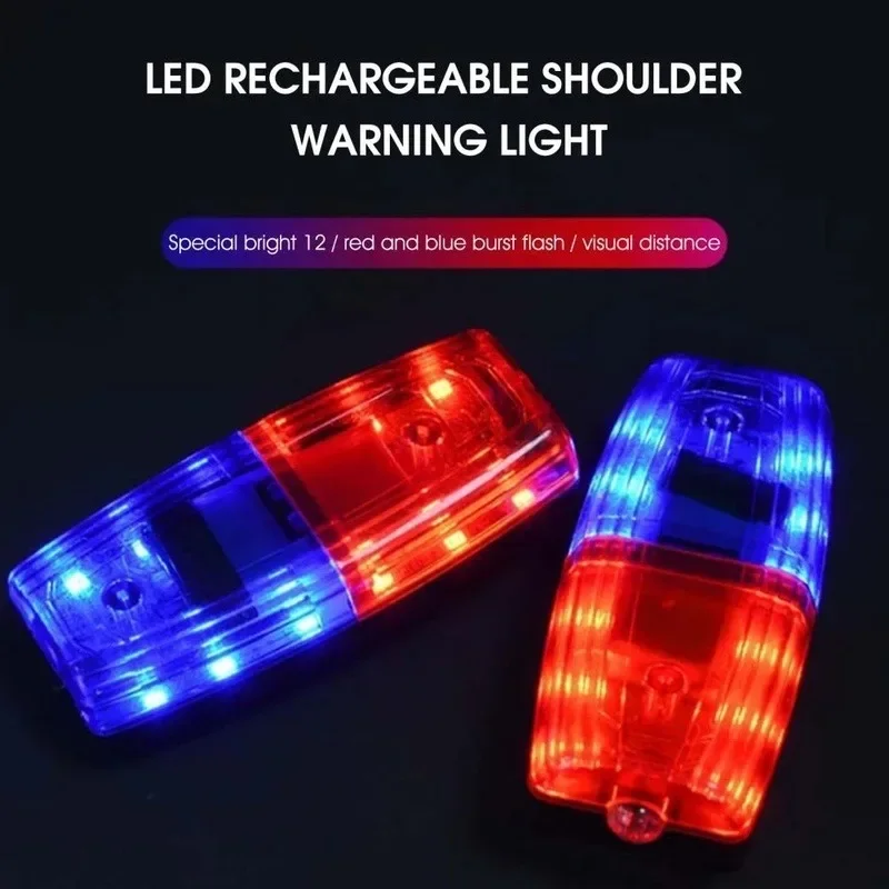 Police Light LED Red Blue Shoulder Lamp Caution Emergency Warning Safety Lights USB Rechargeable with Clip White Lighting Torch