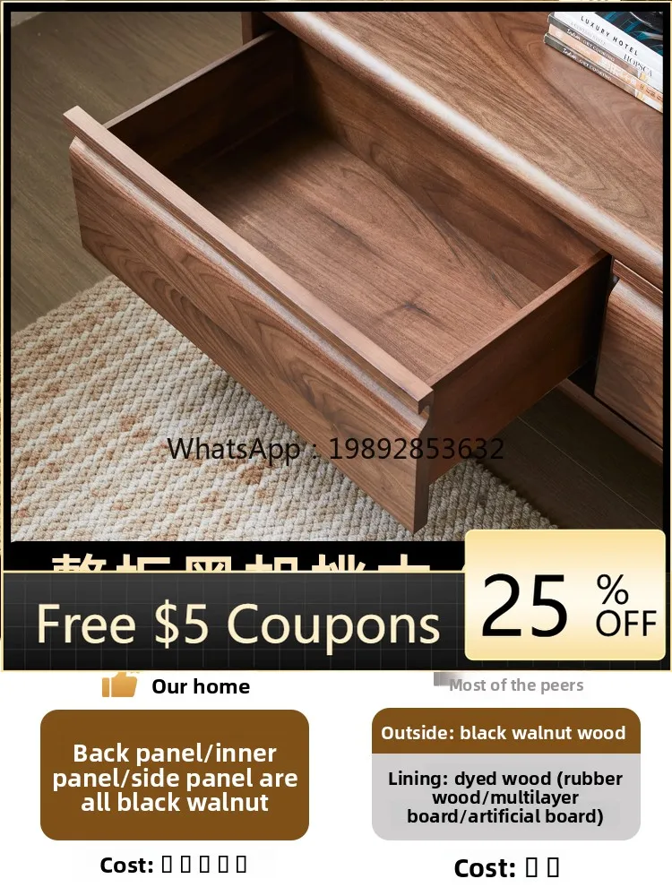 

YFY Black Walnut TV Cabinet Modern Minimalist Low Cabinet Black Walnut Floor Cabinet