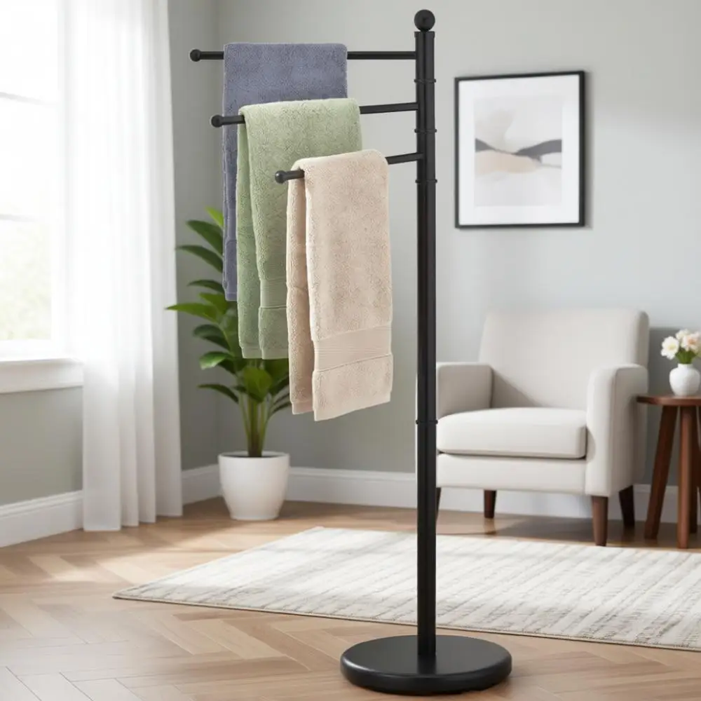 

Напольная вешалка для полотенец 40 дюймов с 3 поворотными перекладинами, матовый черный цвет, для сушки в ванной комнате