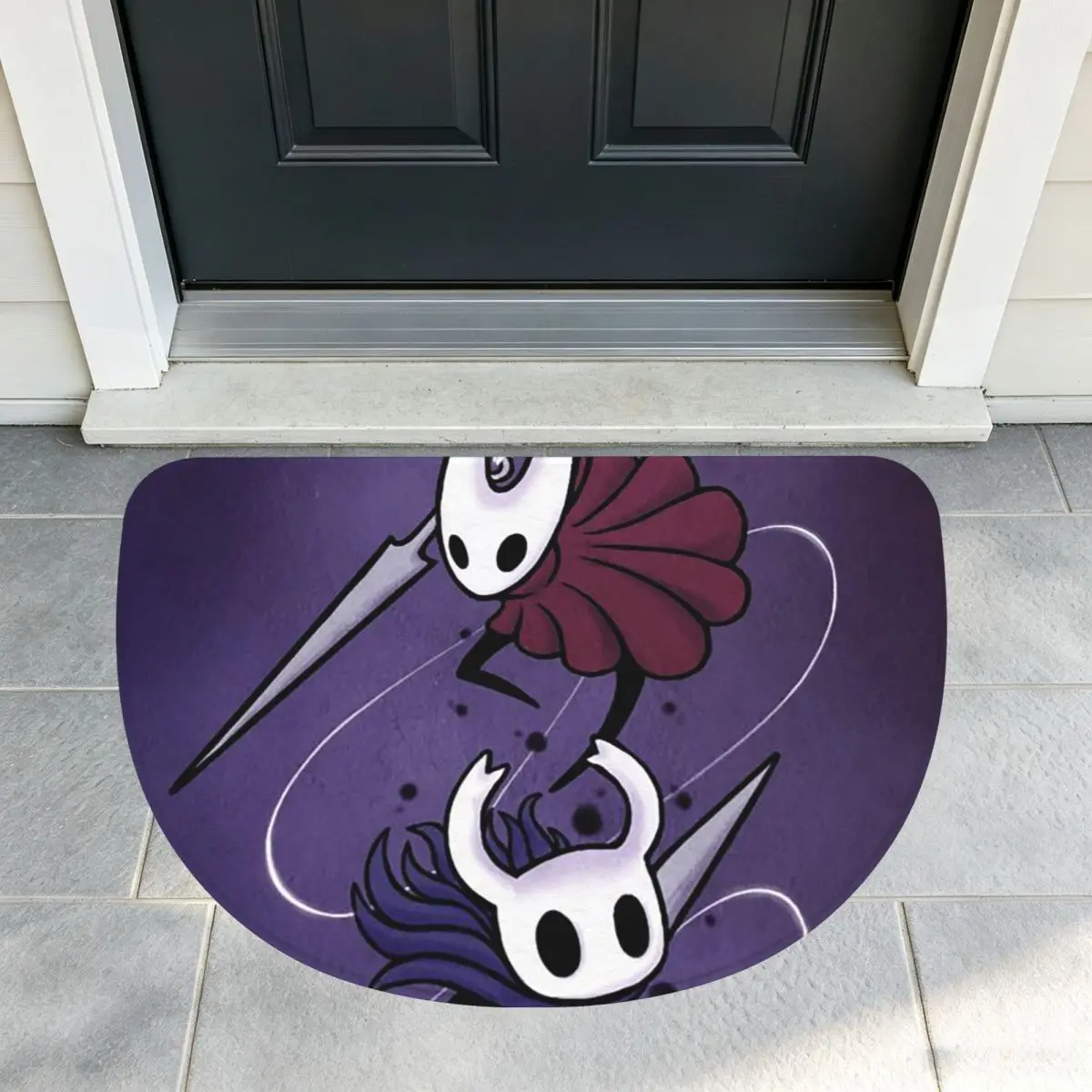 Anime Game Hollow Knight Soft Flannel Half Round Doormat Non Slip Bathroom Mat Absorbent Floor Carpet for Garage