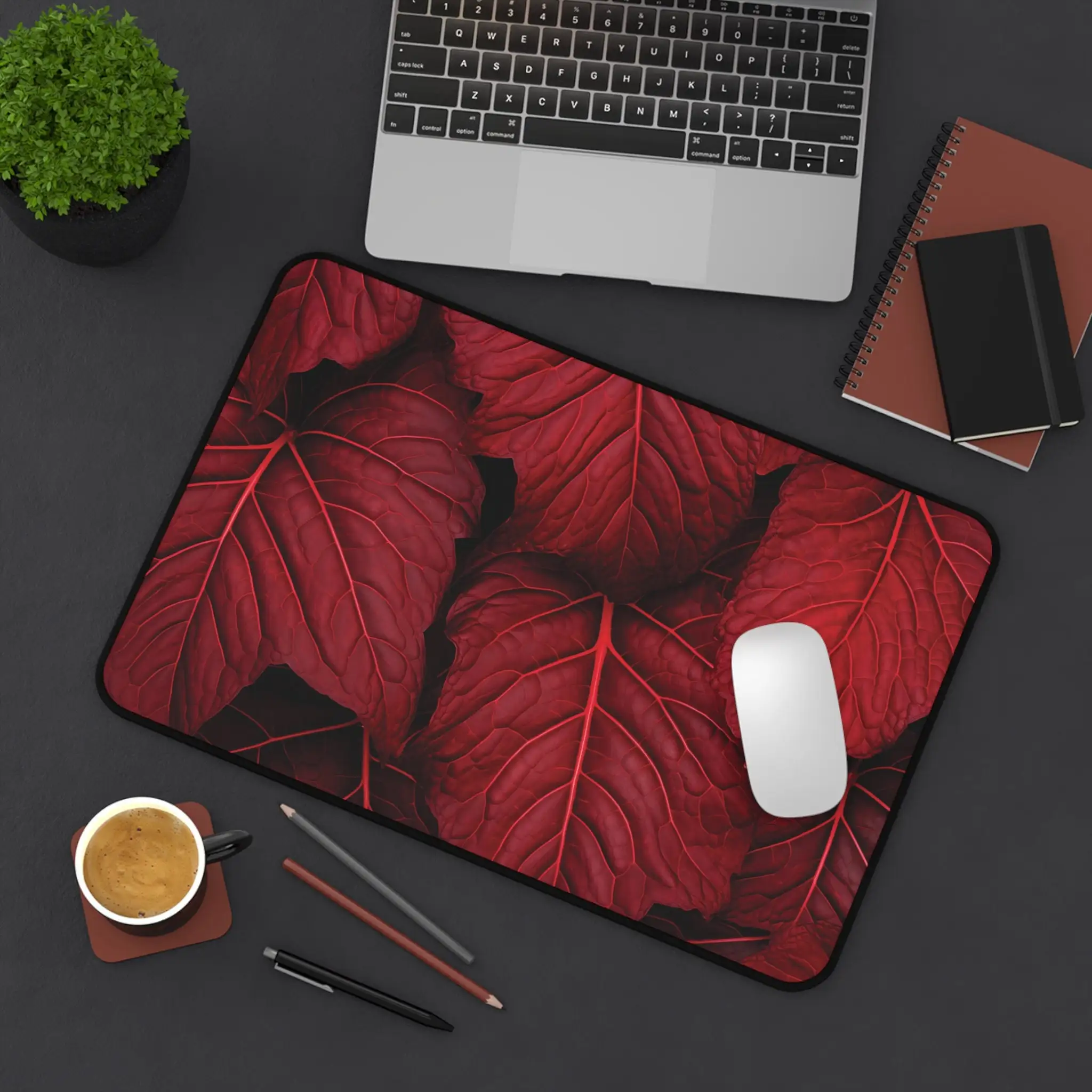 Deep Red Leaf Pattern Deskmat,non-slip Waterproof Gaming Mousepad,decorative Mat for Office Gaming Desk,perfect Gift for Friends