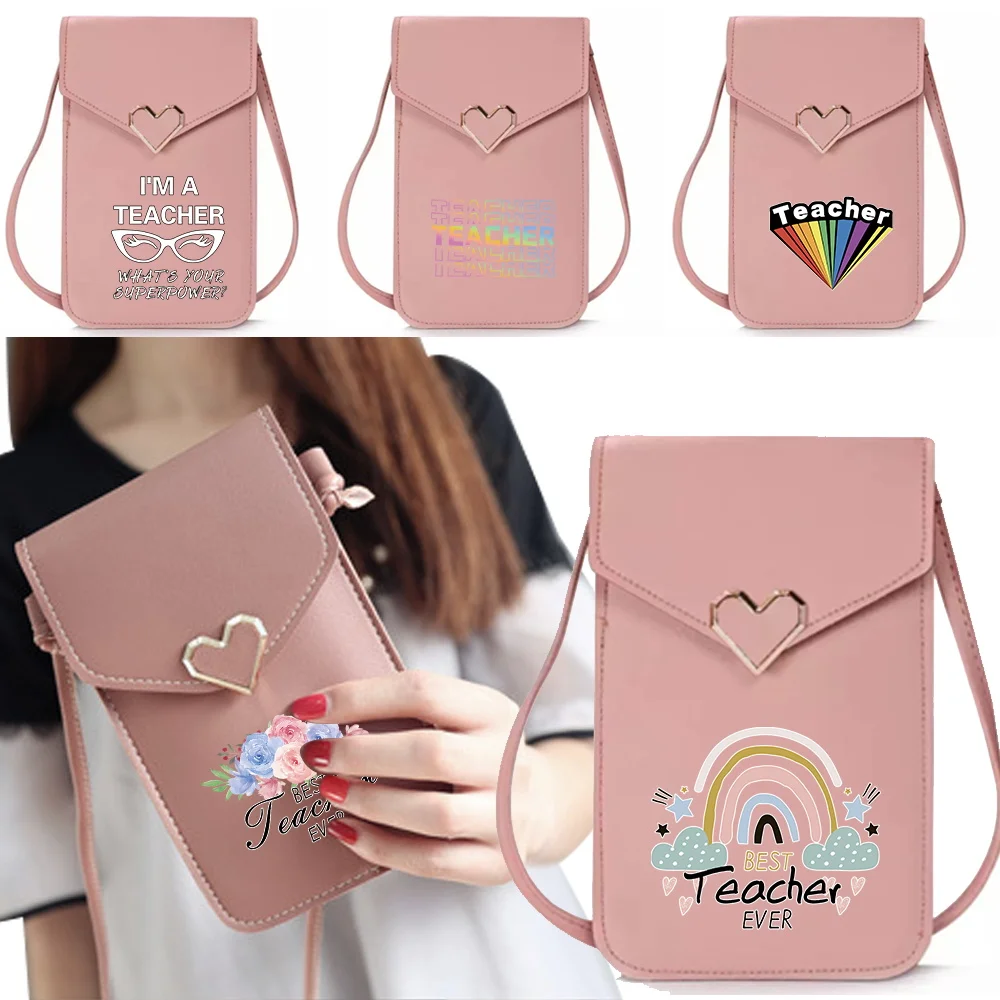 

New Commute Teacher Pattern Fashion Mobile Phone Bag Universal Transparent Touch Screen Phone Bags Women Shopping Crossbody Bag