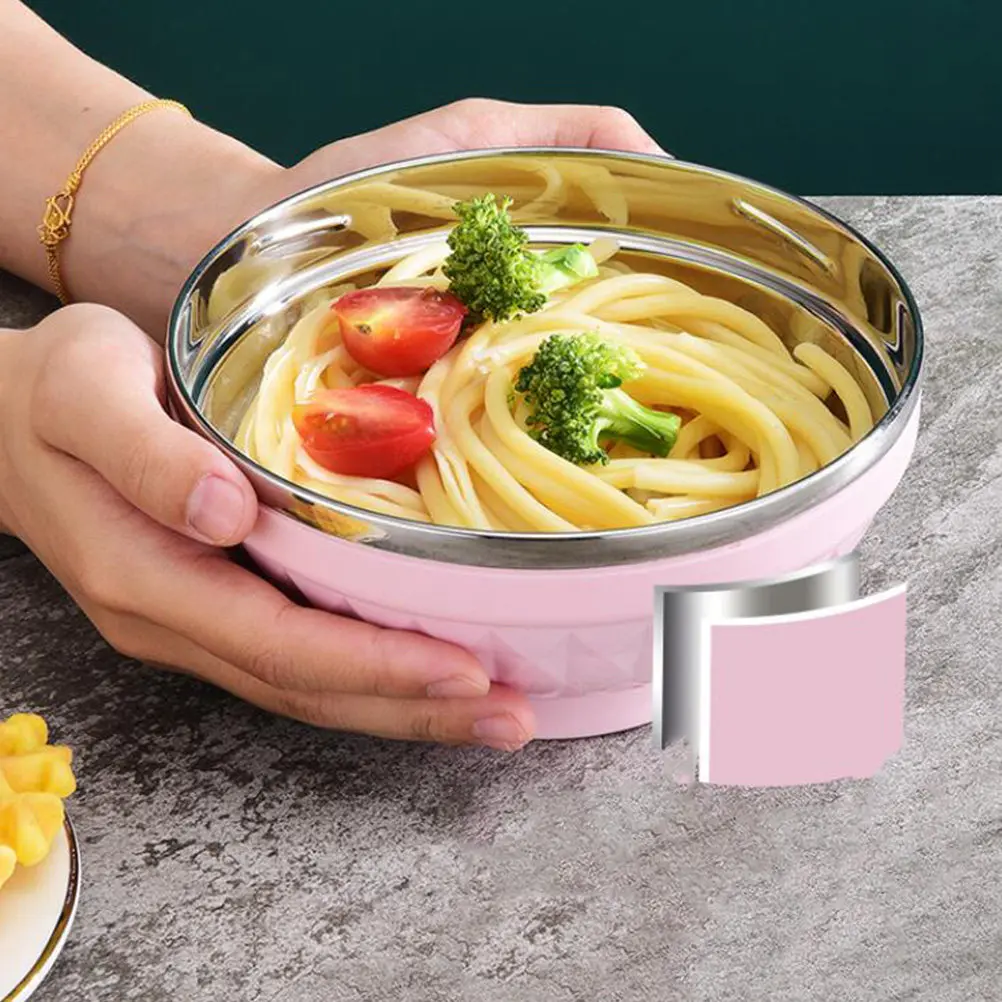 Tazón de acero inoxidable de 2 uds., superficie lisa, gran capacidad, para el hogar, para servir fideos, arroz, sopa, comida, tazón resistente al calor