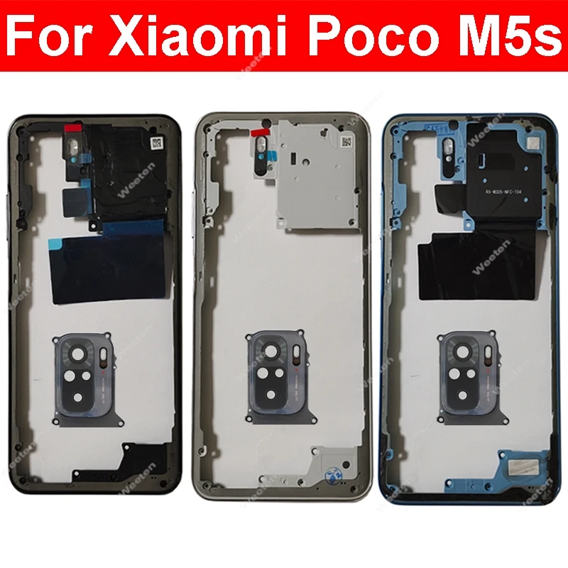 Middle Housing For Xiaomi Poco M5s With NFC Back Cover Housing Front Frame Chassis with Volume Buttons Replacement Repair Parts