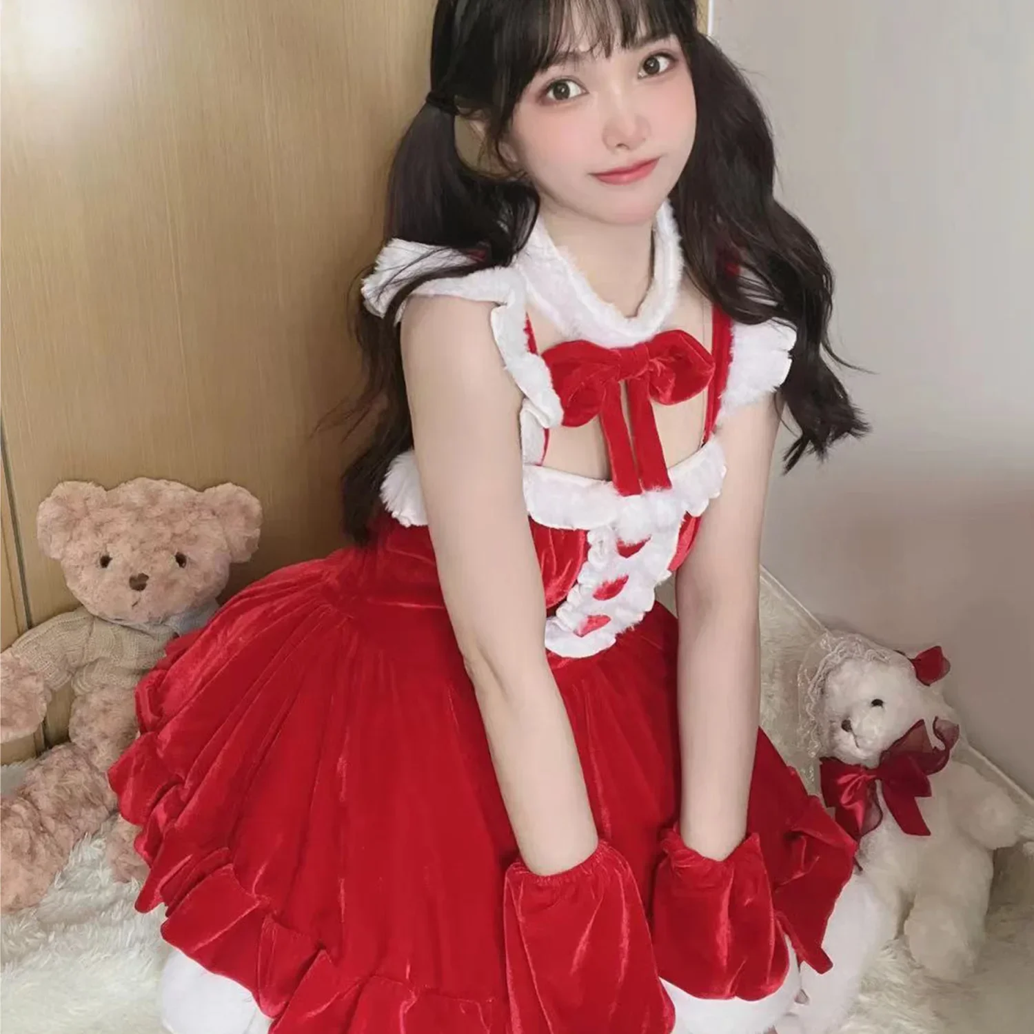 

Winter Red Christmas Princess Cosplay Halloween Costumes Sexy Dress with Gloves Temptation Anime Lolita Rabbit Cosplay Uniform