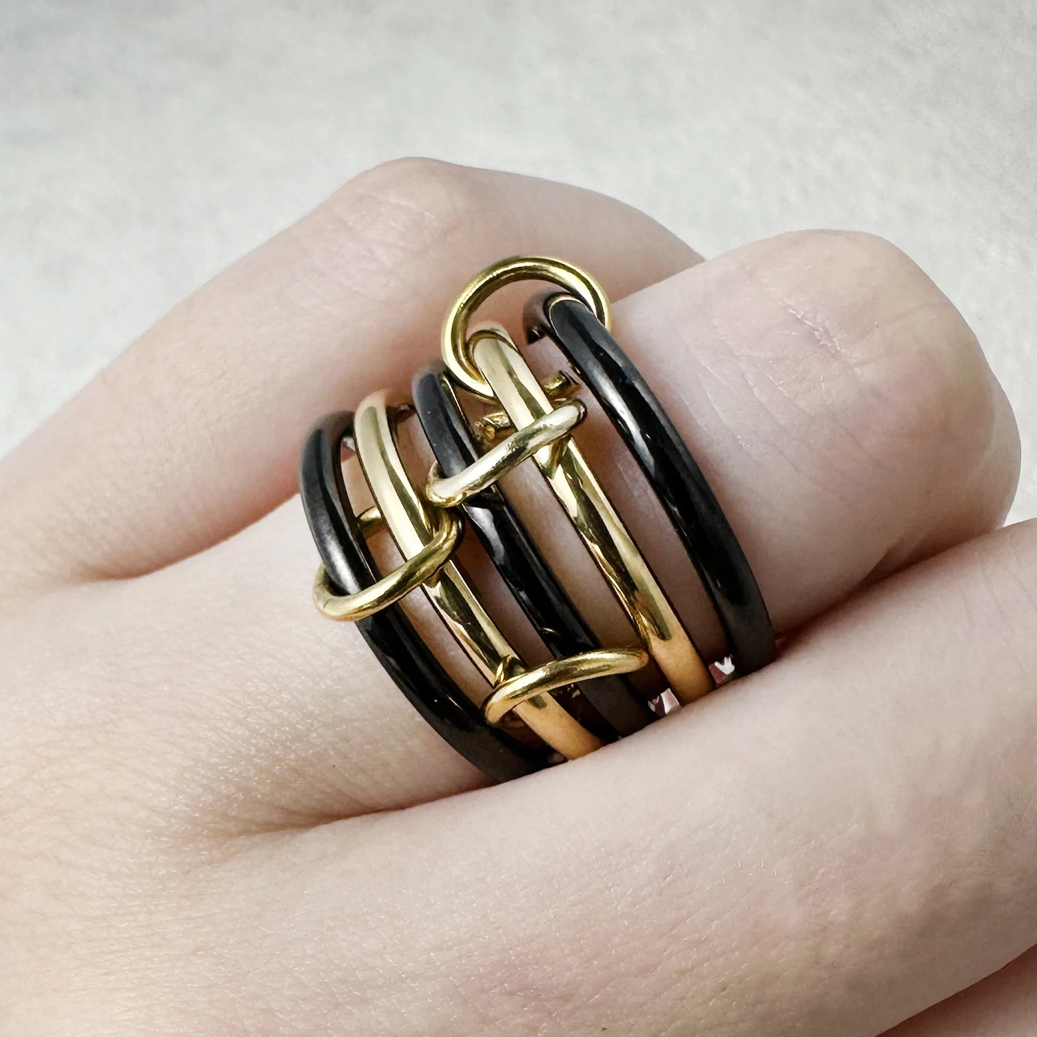 5pcs Rings Set Stainless Steel Black Gold Color Simple INS New Handmade Link Chain Spinelli Kilcollin Ring For Women Men Jewelry
