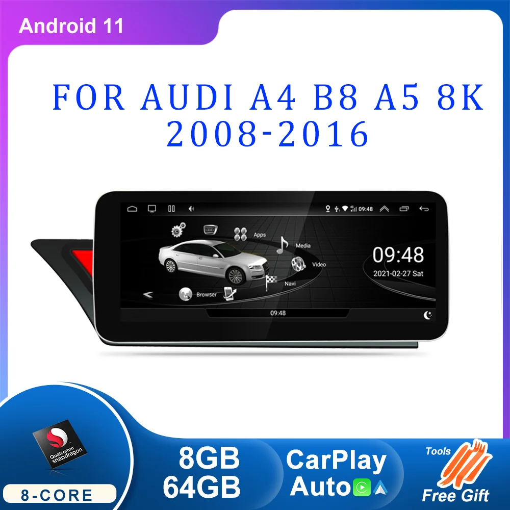 

Android 11 8+64GB CarPlay For Audi A4 B8 A5 2008-2017 MMI Car Multimedia Player IPS Touch Screen Navi GPS 4G WiFi DSP Radio