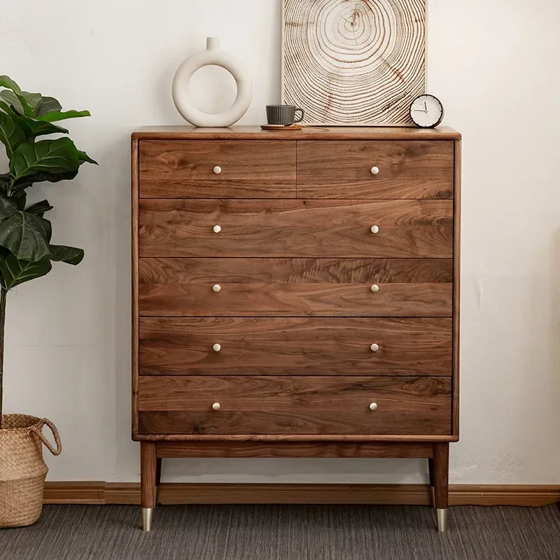 Norte-americano nogueira preta toda em madeira maciça armário de seis baús simples e moderno armário de armazenamento nórdico quarto armário de armazenamento lateral