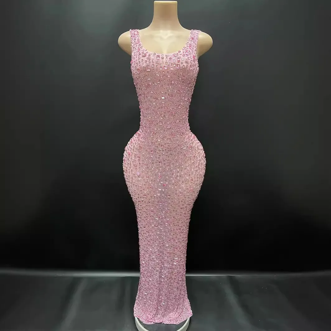 เพชรเต็มรูปแบบเพชร Slim Dress นักร้องโฮสติ้งรุ่น Catwalk จัดเลี้ยงชุดวันเกิด Photo Vestido De Fiesta Grad