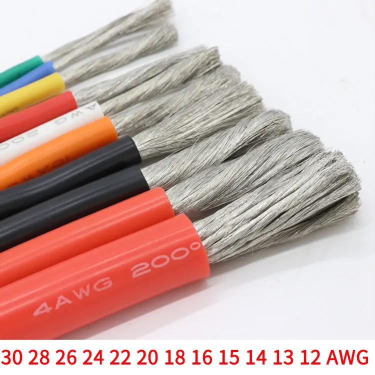 Cable de silicona ultrasuave resistente al calor, cable Flexible de cobre de alta temperatura, 1M/5M, 30, 28, 26, 24, 22, 20, 18, 16, 15, 14, 13, 12