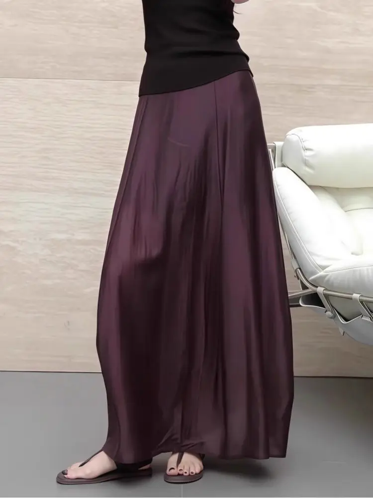 Premium Retro Style Deep Purple High Waist Skirt Women's Summer Temperament Thin Long A-Line Skirts Autumn Ladies Skirts 4XL