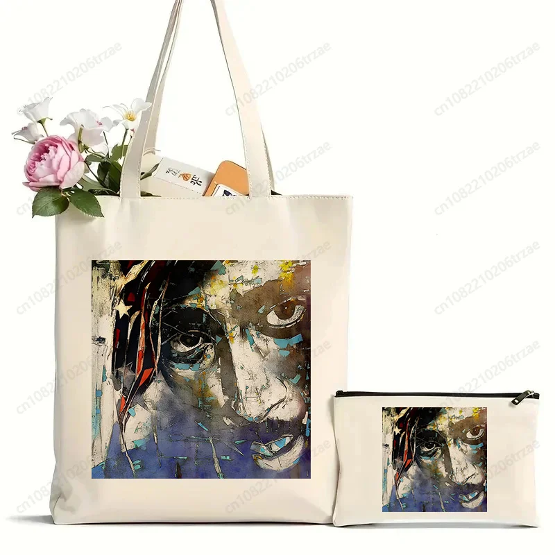

Tupac Print Reusable Shopping Bag Set Makeup Bag Women Canvas Tote Bags Printing Eco Bag Cartoon Shopper Shoulder Bags
