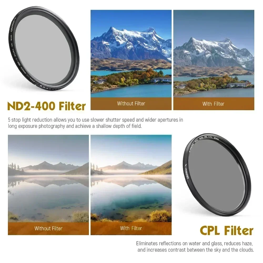 UEGOGO 67mm Filter Gradient GND Red GrEy CPL/UV/MCUV ND2-400/Soft Focus Black Mist Diffusion Star Line 4 6 8 Camera Lens Filter