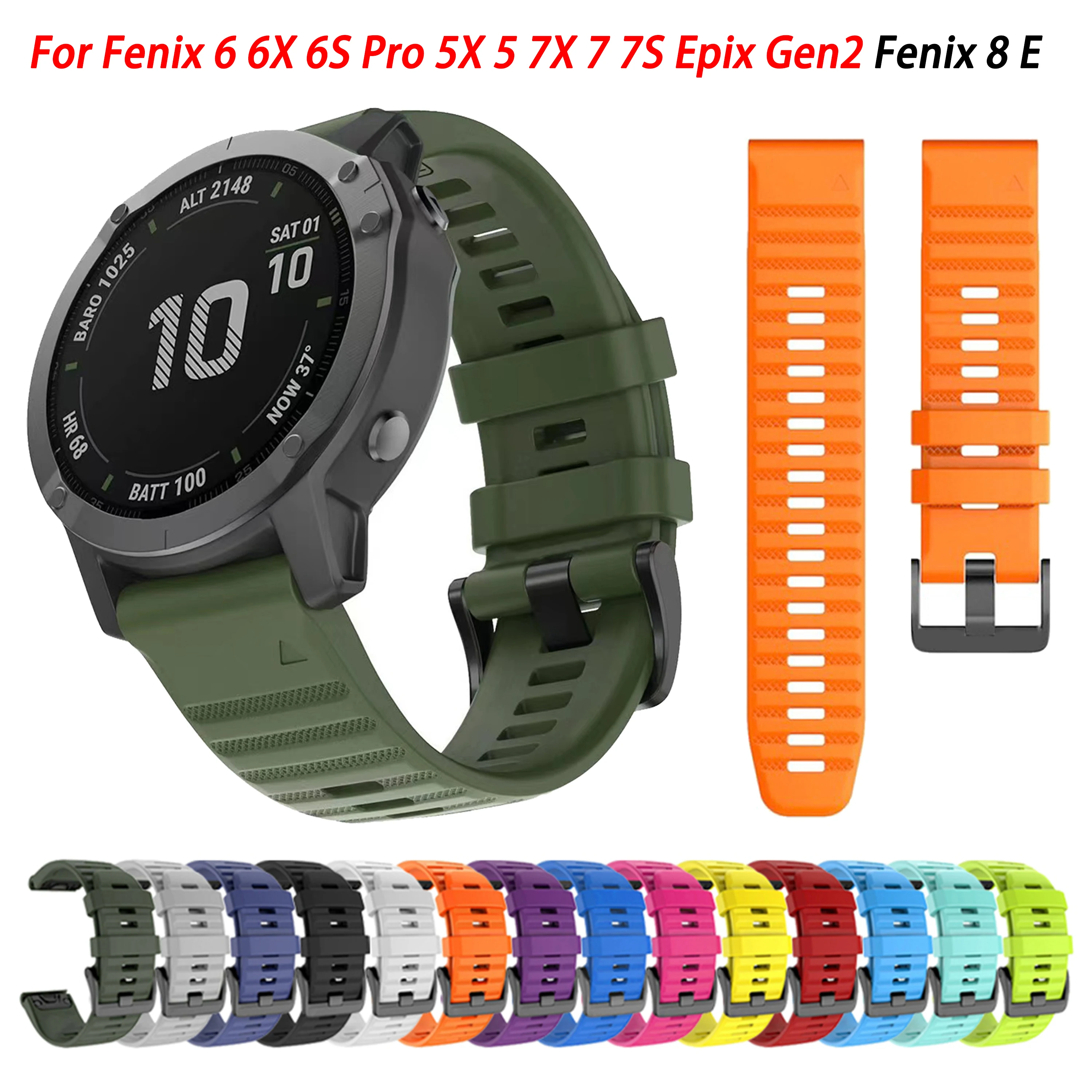 

26 20 22MM Watchband For Garmin Fenix 6 6X Pro 5 5S 5X 3HR 965 Fenix7 7X Fenix 8 E 47MM Silicone QuickFit Watch Wrist Band Strap