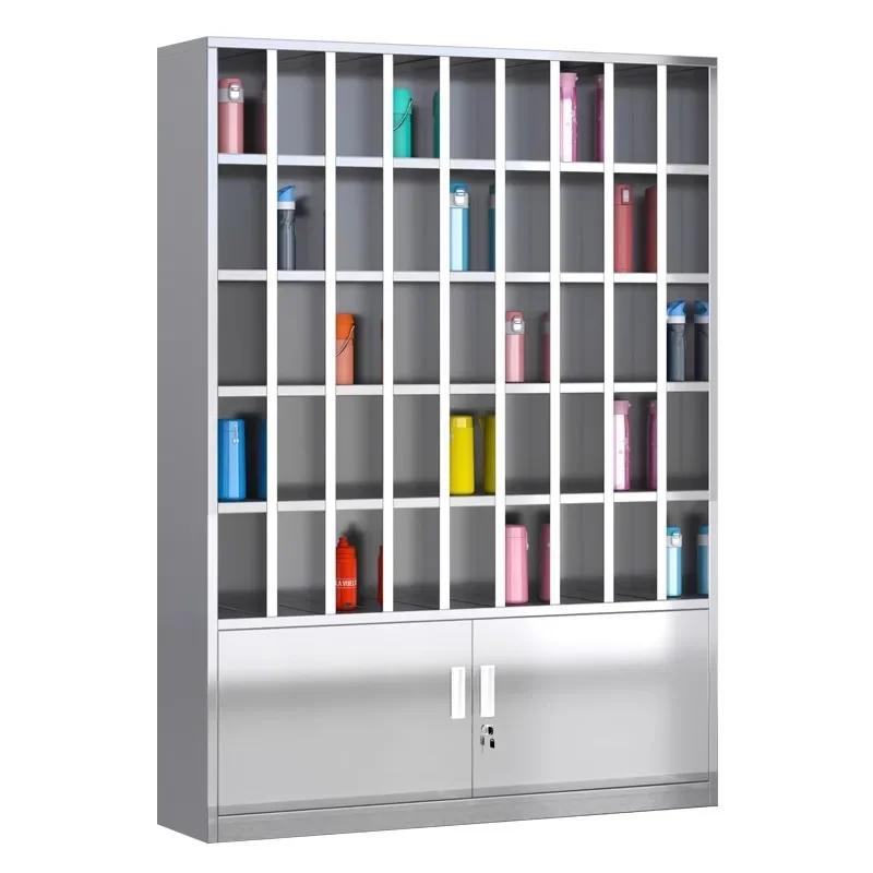 Stainless steel water cup cabinet factory employee multi-grid water cup holder office lounge water cup storage cabinet