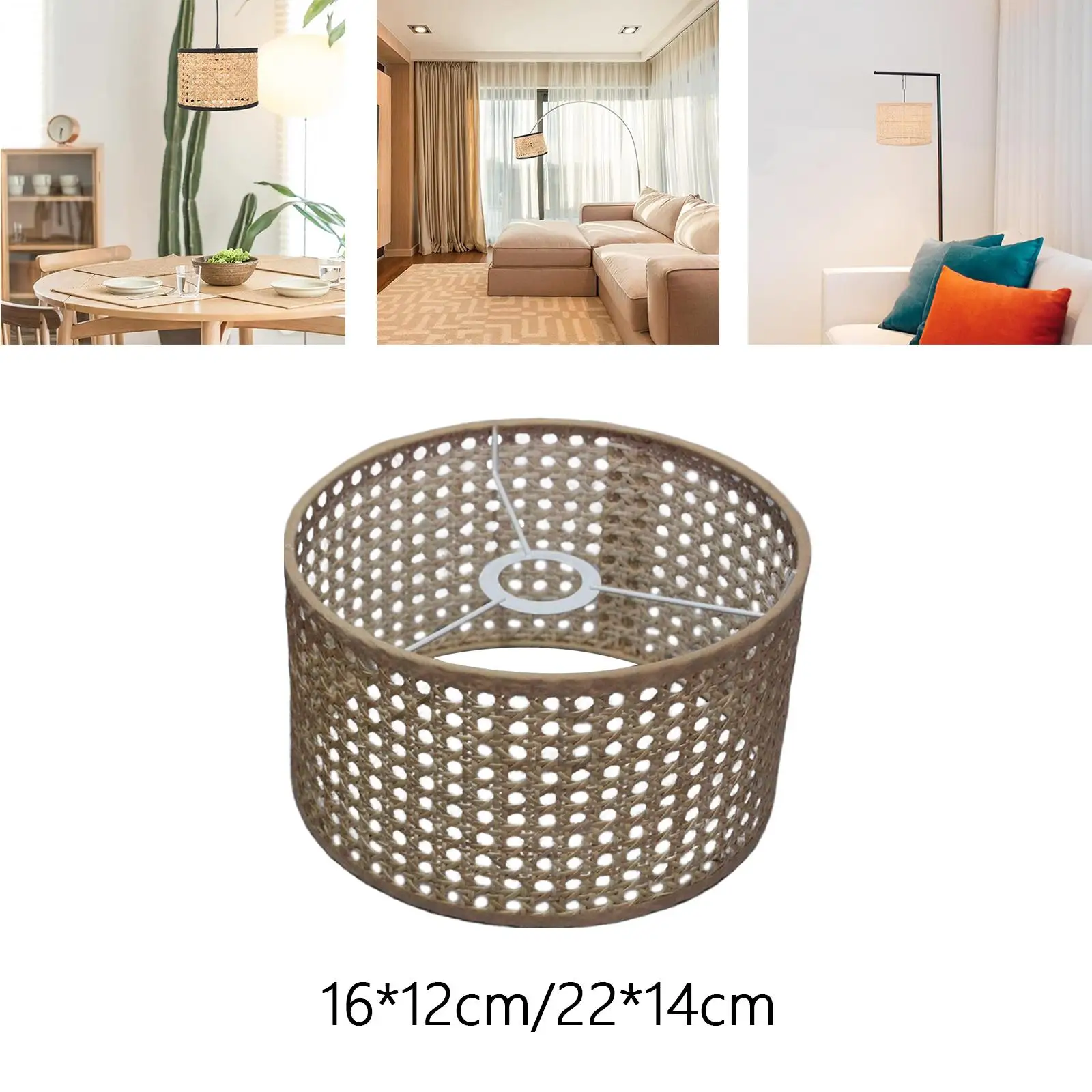 Handmade Rattan Woven Cylinder Lampshade for Table Lamp Desk Light Cover E