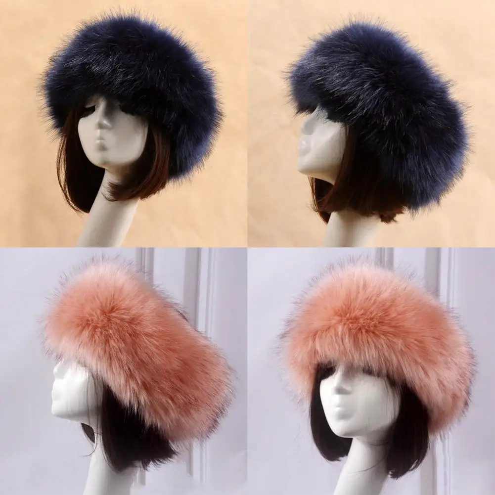 Winter Thick Fox Hair Circle Russian Hat Fluffy Headband Female Fur Headband Furry Headband Wide Headdress Ski Hat Accessories