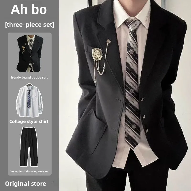 

2026 New Men's Suit Jaet Korean Sle Double Breasted Full Set College Sle Polyester Fiber Stand Fit Spring Autumn