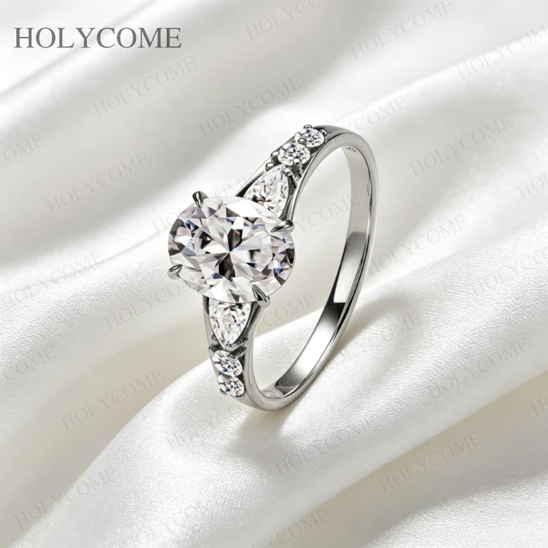 925 Sterling Silber 18K Vergoldeter Ring Moissanit Oval/Perlenförmig/Rund Geschliffen D-Farbe/Champagner VVS1 Jubiläumsgeschenk Feiner Schmuck für Sie – Detail 7