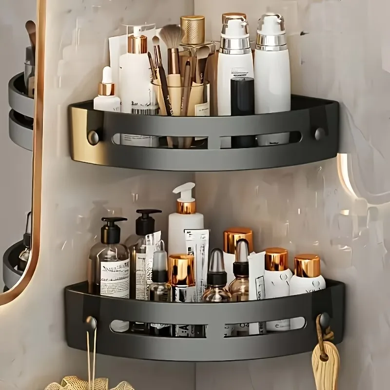 Bathroom WC Wall Shelf Triangle Shower Storage Rack Bath Shampoo Wall Free Punching Black Toilet Corner Shelf Kitchen Accessory