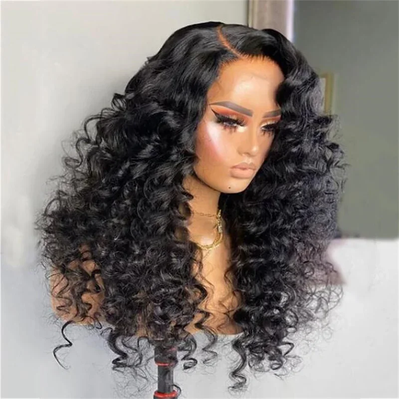 Black Long 26"kinky Curly 180 Density Lace Front Wigs For Black Women PrePlucked With Baby Hair Lace Frontal Wigs Deep Curly Wig