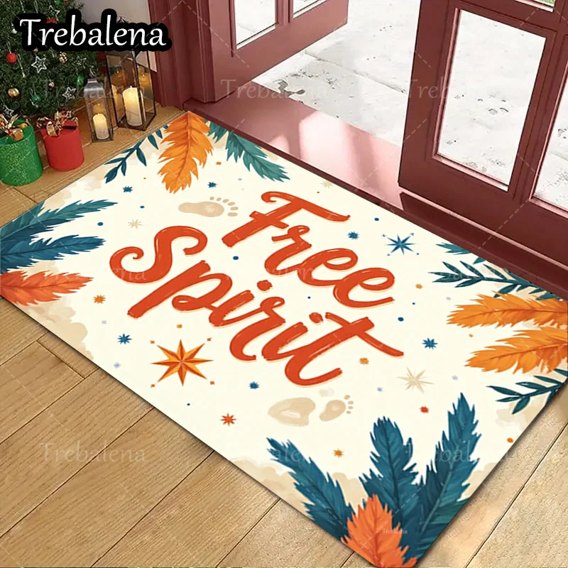 

1pc Welcome Door Mat Free Spirit Feather Print Welcome Mat for Home Decor
