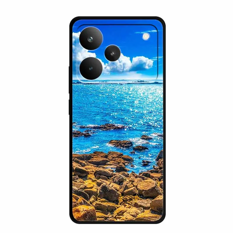 ل Realme P4 Pro 5G 2025 جراب هاتف 6.8 "الزهور رسمت لينة بولي TPU الأسود سيليكون الغطاء الخلفي لحقيبة Realme P 4 Pro Funda RMX5116