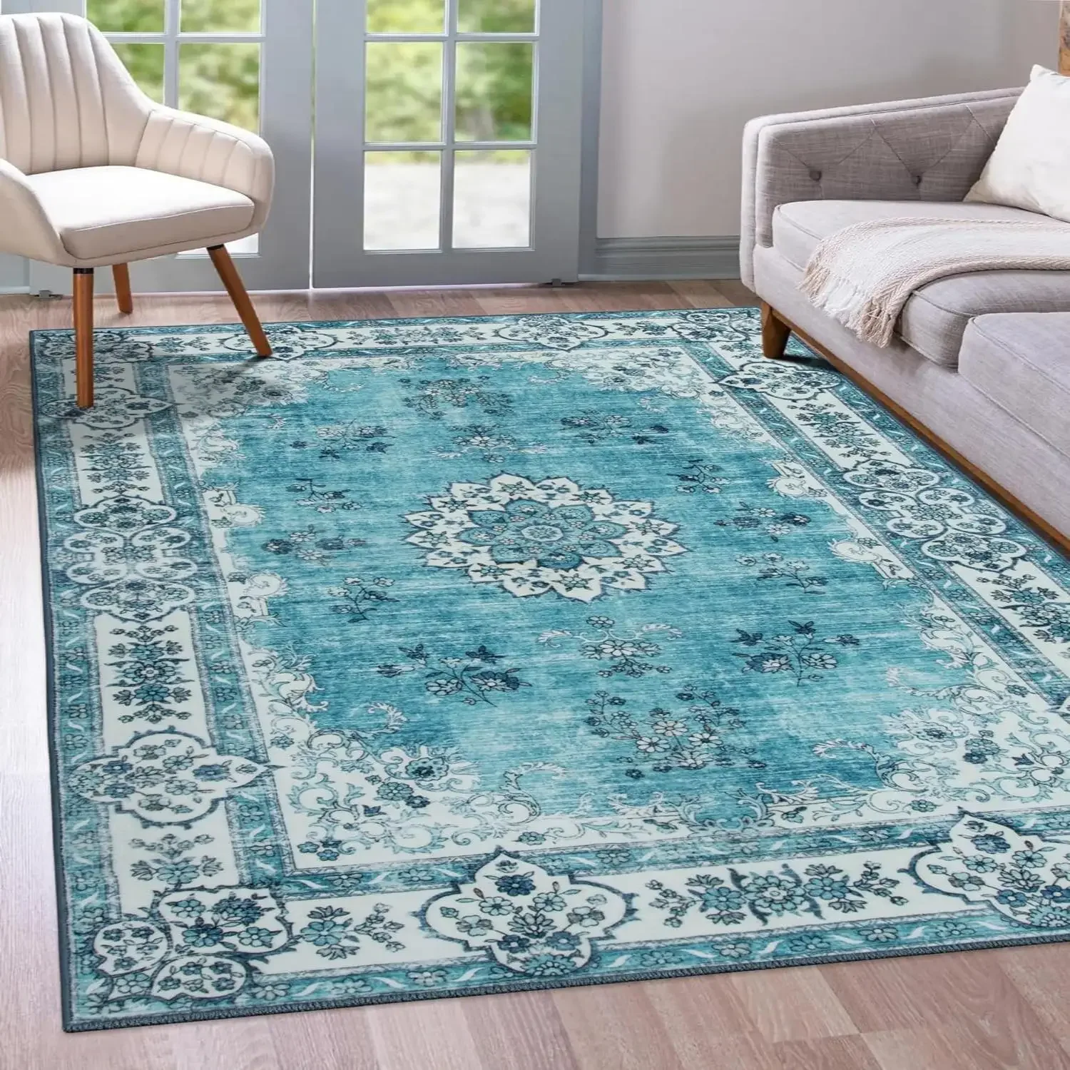 VIKAMA Bohemian Carpet, Durable And Stain-Resistant Living Room Floor Mat, Vintage-Style Bedroom Carpet For Home Decoration
