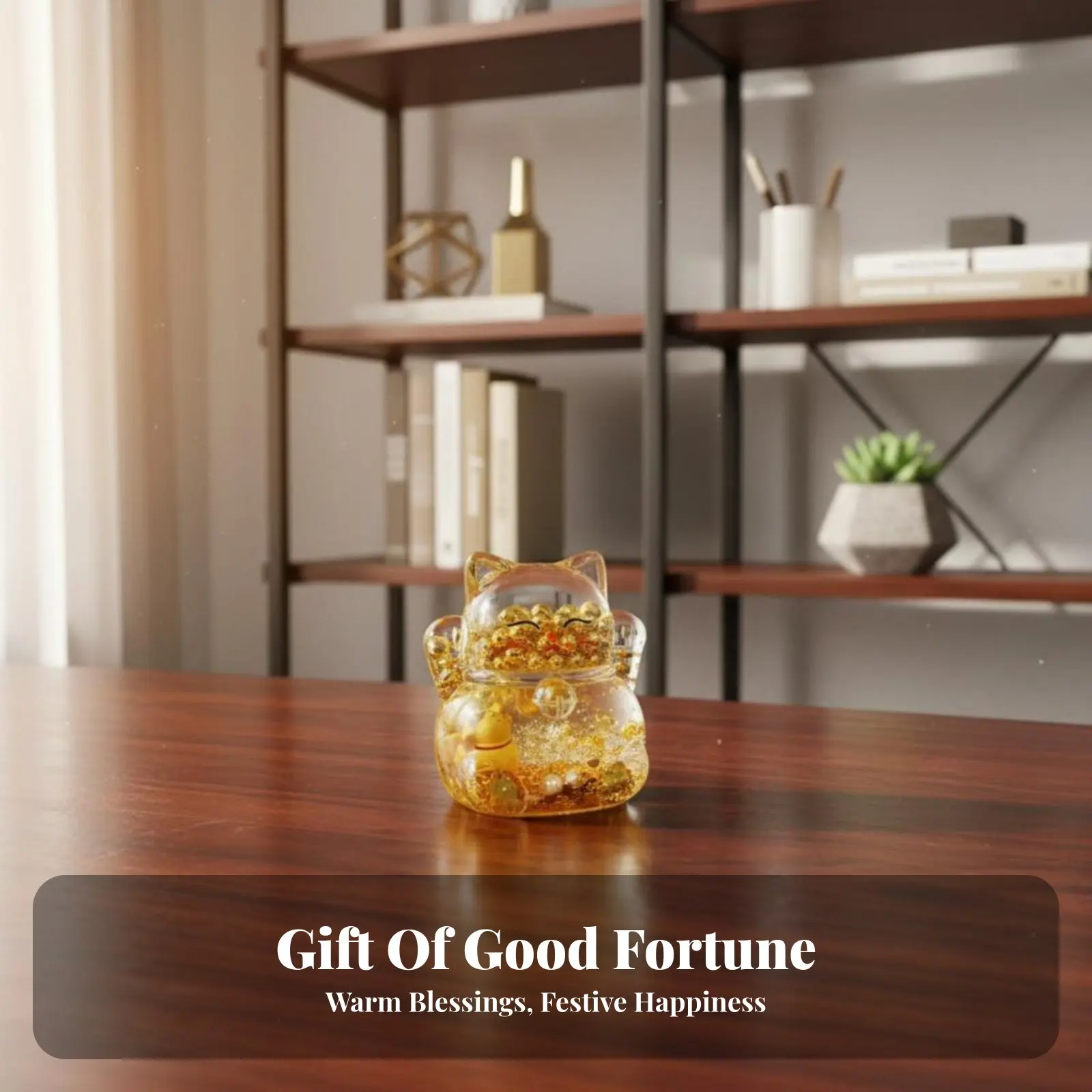 Picture 3: Fortune Cat Decoration, Flashing Gold Beads, Liquid Sand, Cute Design, Acrylic Ornament, Fortune Brick, Gift for Office, Home