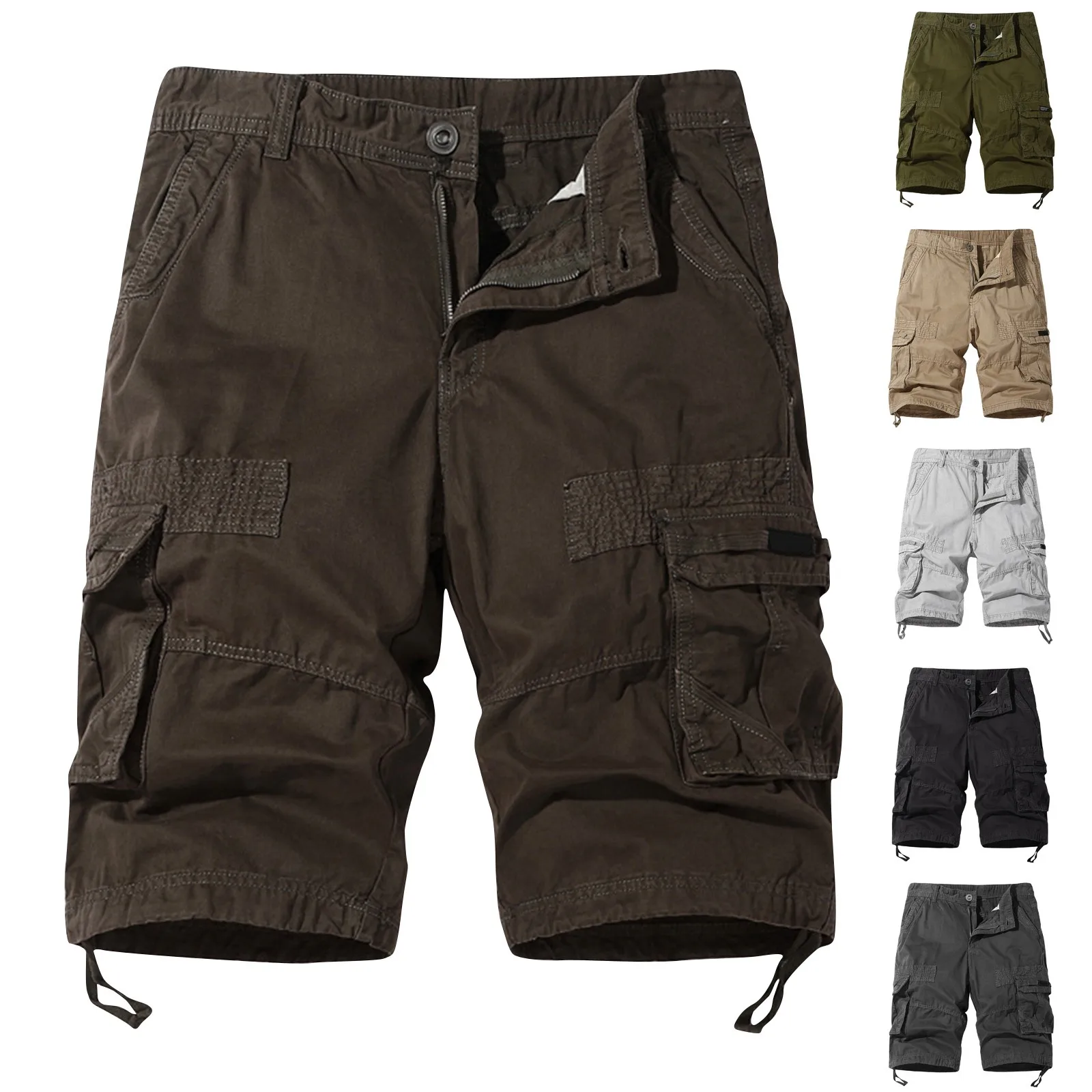 Men'S Multi-Pocket Shorts Spring Summer Fashion Trend Cargo Shorts Daily Casual Solid Color Loose Straight Button Cargo Shorts