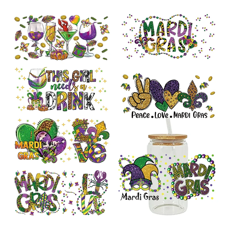 UV DTF Transfer Sticker Mardi Gras For The 16oz Libbey Glasses Wraps Bottles Cup Can DIY Waterproof Custom Decals D9530