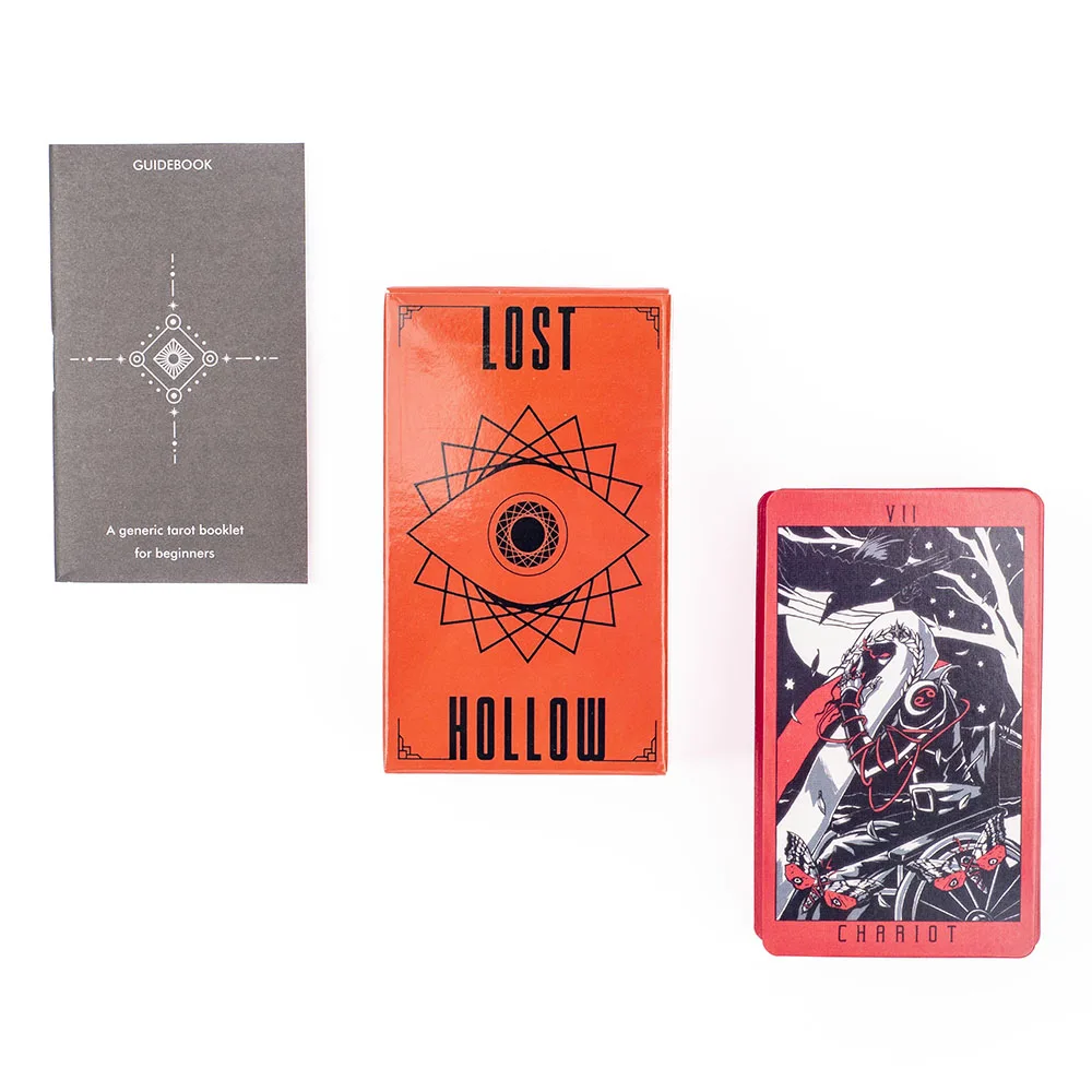 Lost Hollow Tarot 80-Card Game Set with Guidebook - Red Gilded Edges Perfect for Family Parties Compact Size 10.3x6cm