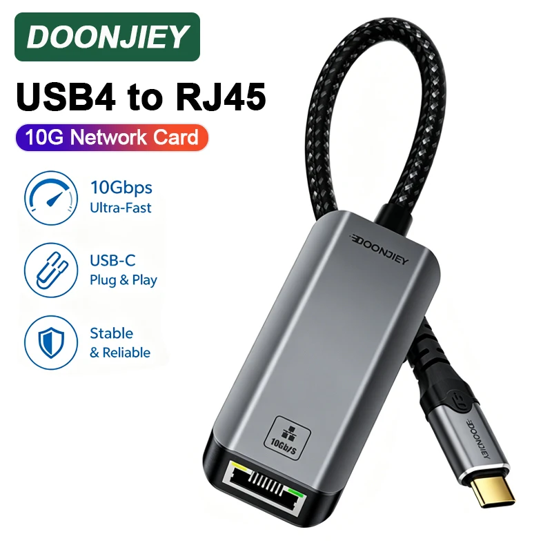

DOONJIEY USB4 to10 Gigabit Ethernet Adapter 10000Mbps High-Speed Network Connections USB C to RJ45 Network Card For MacBook PC