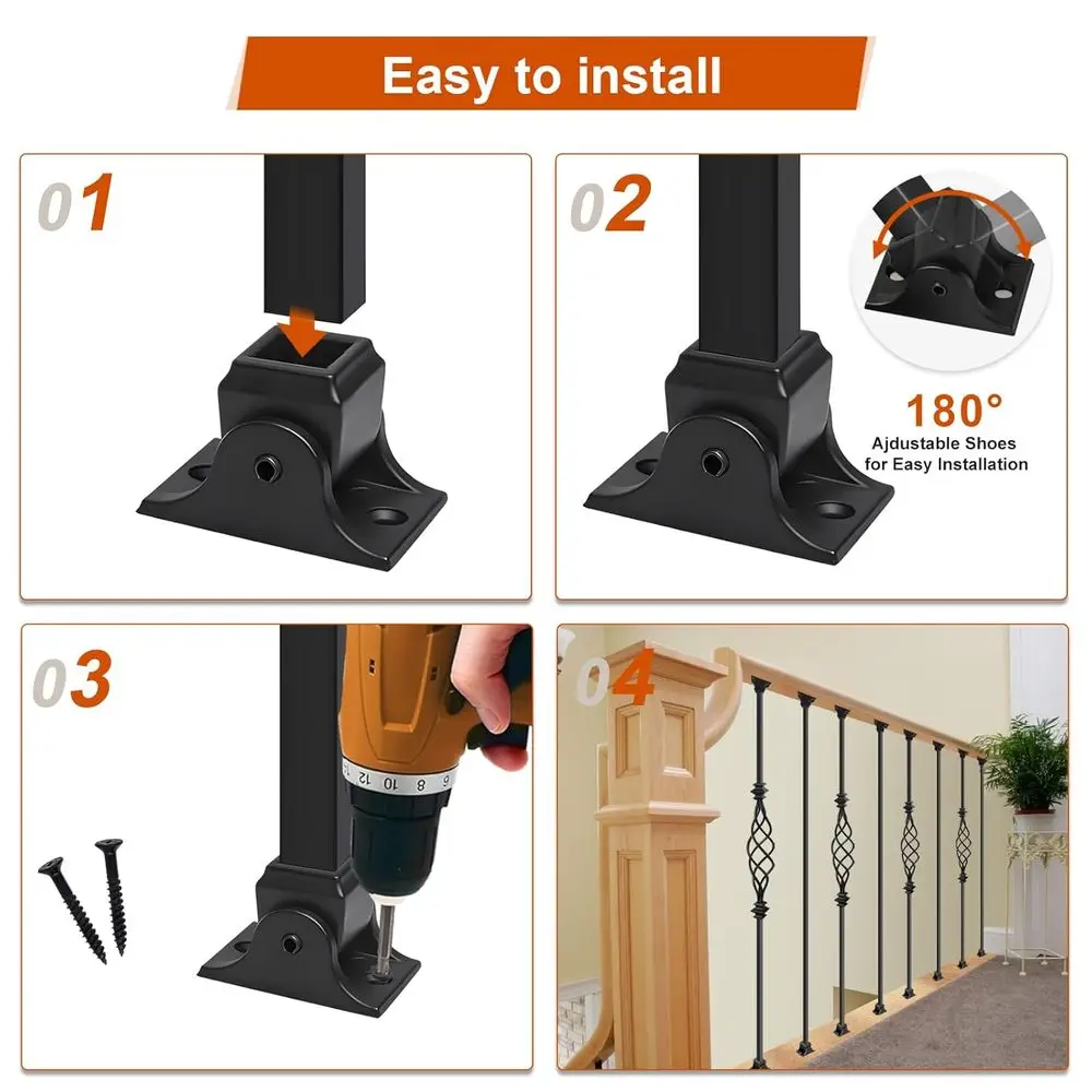 Set 10 Baluster Besi, 44 Railing Tangga dengan 20 Spindle, Interior Hitam Satin