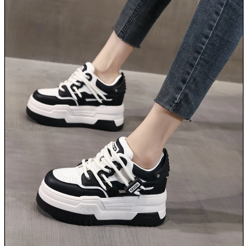 Fujin 8.5cm Cow Genuine Leather Women Ins Skate Boarding High Brand Heels Vulcanized Shoes Platform Wedge Casual Stable Shoes