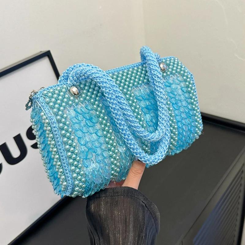 New Chinese Retro Women's Handbag Fashionable Cheongsam Accessories Shoulder Bag Solid Color Versatile High-end Pearl Handbag